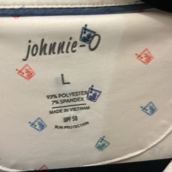 Johnnie-O Polo Golf Shirt Mens “Finito” White with Cocktails SPF 50 Size Large - Picture 6 of 10